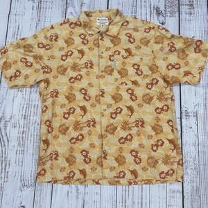 Columbia Hawaiian Camp Shirt Men’s XL Linen-Cotton Fish Floral Aloha Yellow